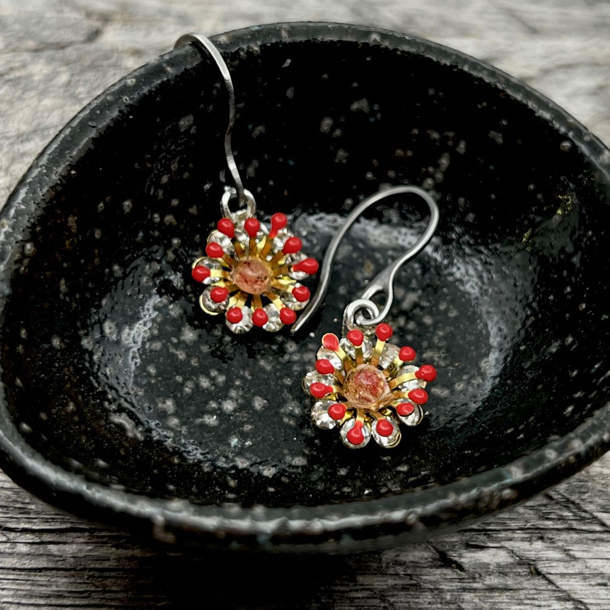 SS17 - Pohutukawa Floragem Red Stamen Hook Earrings