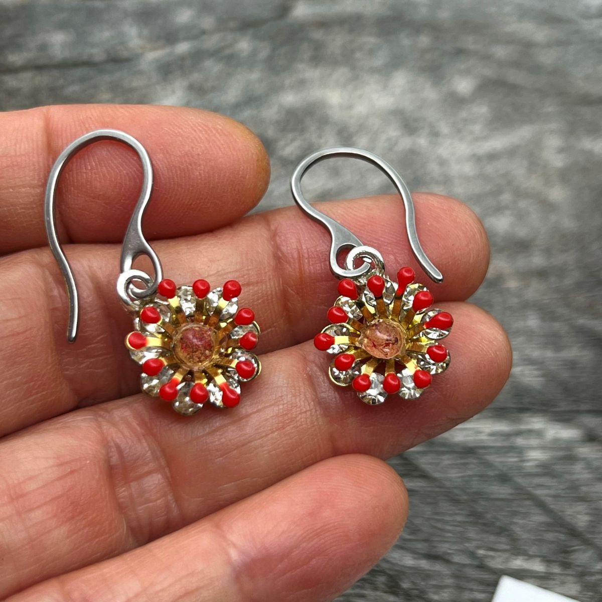 SS17 - Pohutukawa Floragem Red Stamen Hook Earrings