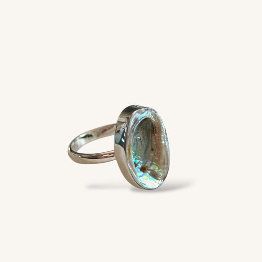 Farm Paua Shell Adjustable Sterling Silver Ring (18-20mm)