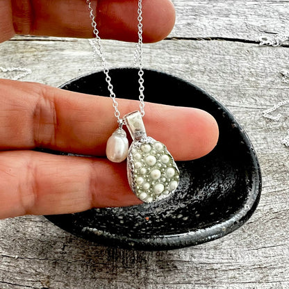 BCFM Early Bird Day 2 (19 Nov): (BT04) Broken Kina Shell & Rice Pearl Necklace (Silver)