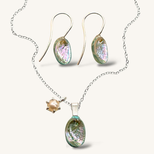 Bestseller Bundle: Paua Shell & Rice Pearl Necklace & Earring Set