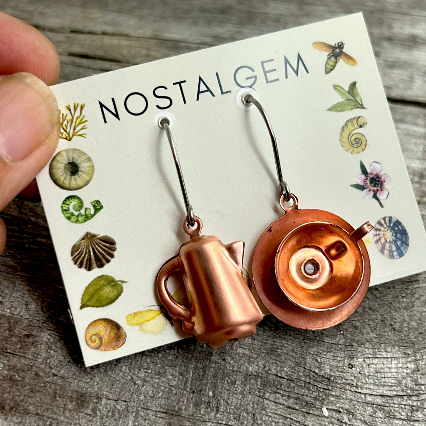 Vintage Copper Coffee/Tea Pot & Cup Charm Earrings