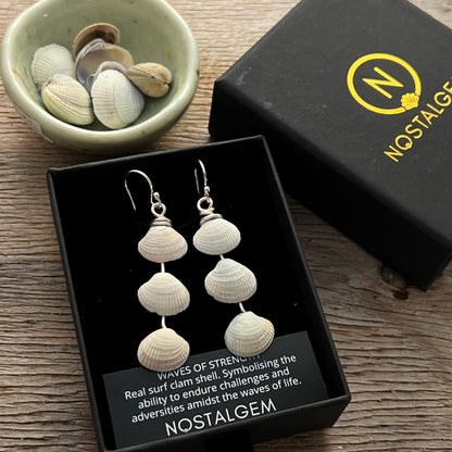 Cockle Surf Clam Shell Trio Waves of Strength Earrings