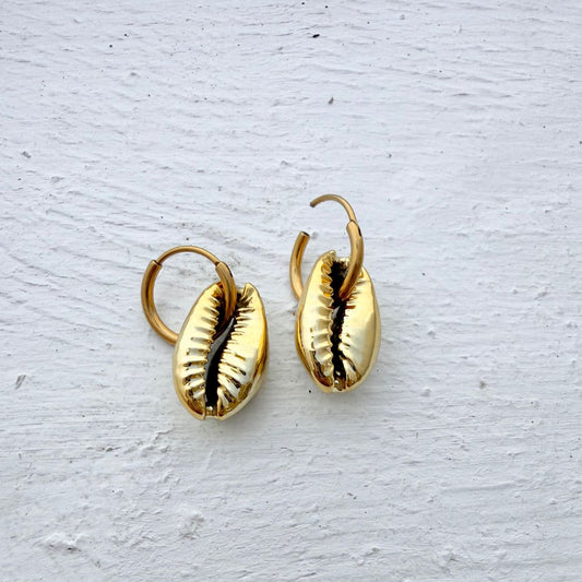 Gold-Dipped Cowrie Shell Hoops