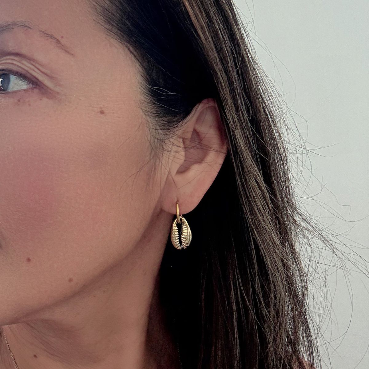 Gold-Dipped Cowrie Shell Hoops