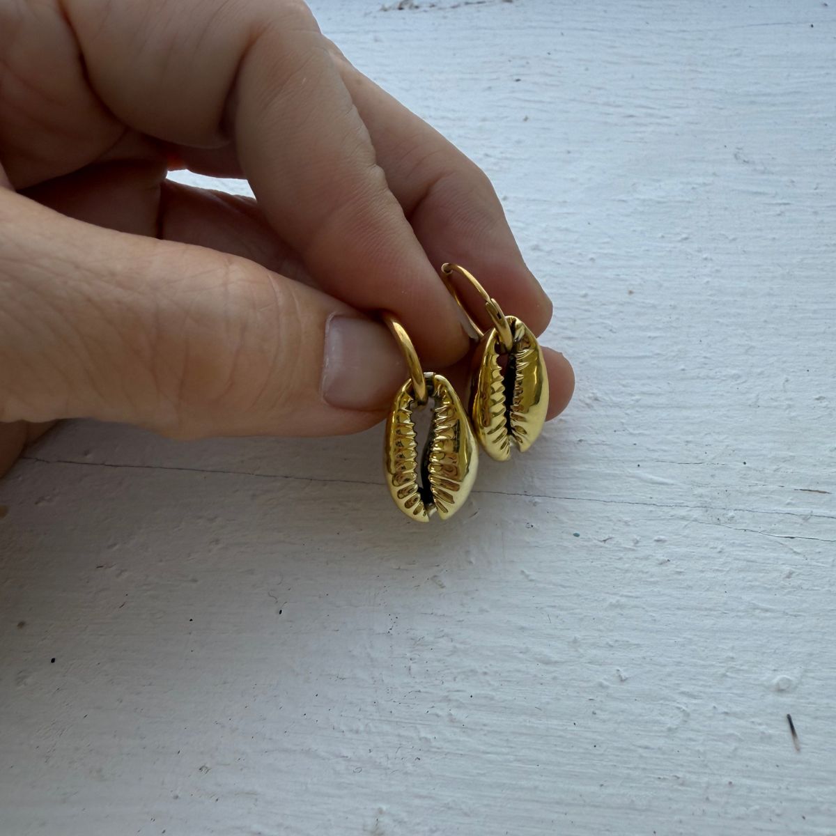 Gold-Dipped Cowrie Shell Hoops