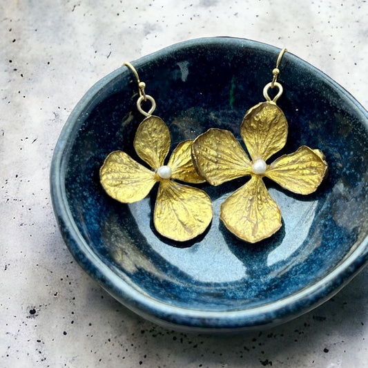 Gold Dipped Hydrangea Flower Hook Earrings