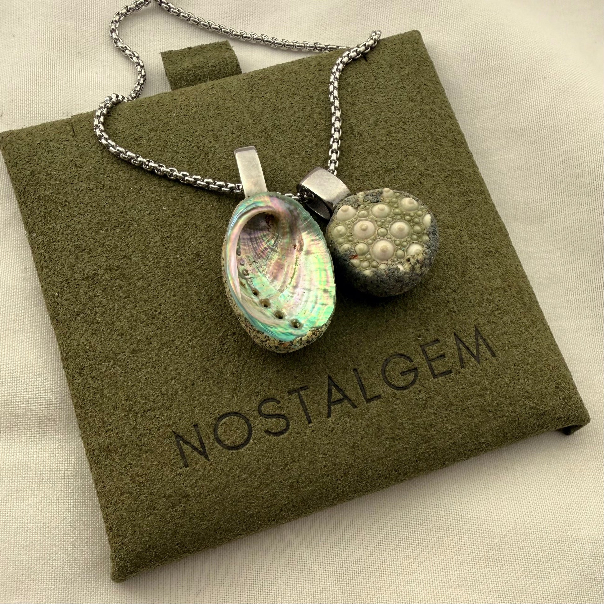 Paua and broken kina necklace styled and worn three ways