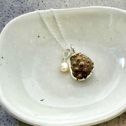 Broken Kina Sea Urchin Shell Fragment & Pearl Metamorphic Beauty Necklace