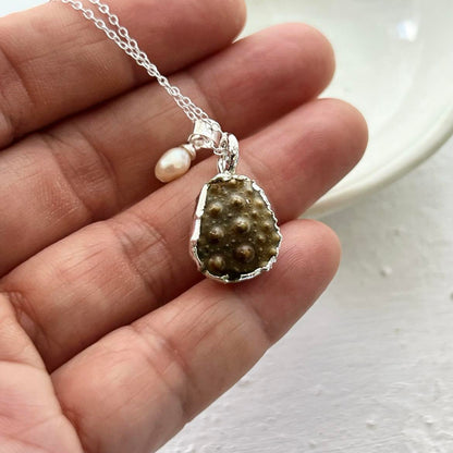 Broken Kina Sea Urchin Shell Fragment & Pearl Metamorphic Beauty Necklace