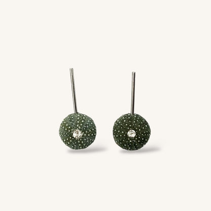 Tiny Whole Kina Sea Urchin Shell Pole Earrings