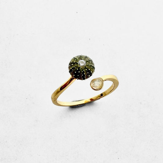 Tiny Kina & Sand Dome Adjustable Sterling Silver Ring Cuff