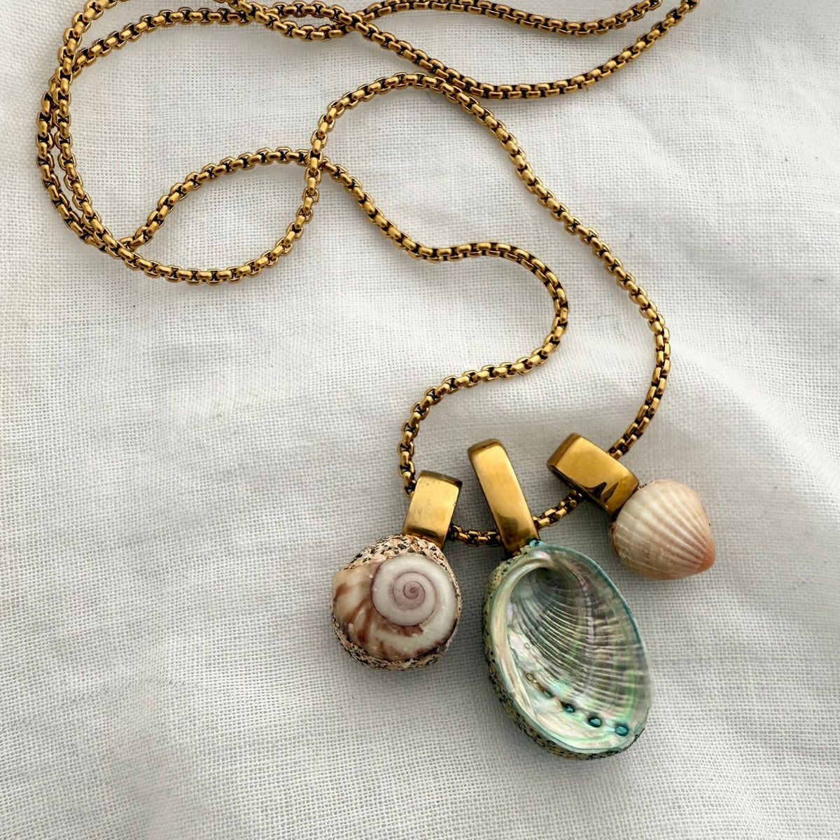 Whanau shell story necklace, removable pendant detail