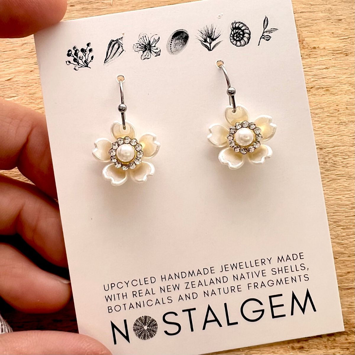 SS03 - Manuka Flower WIth Pearl Hook Earrings