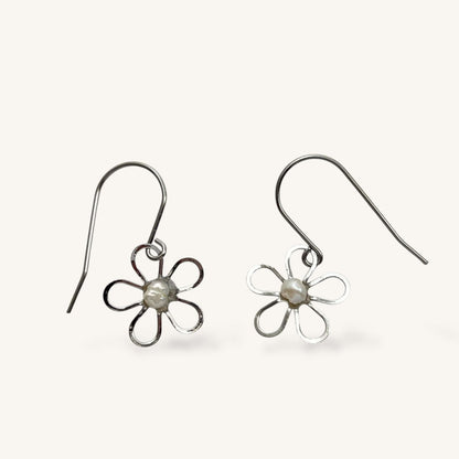 Manuka Flower Outline with Pearl Hook Earrings