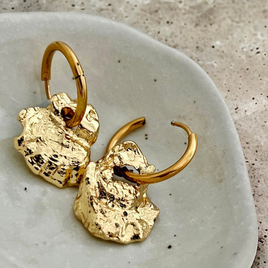 The World Is Your Oyster Shell Gold Hoop Earrings