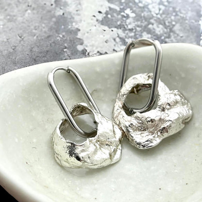 The World Is Your Oyster Shell Silver Hoop Earrings 1