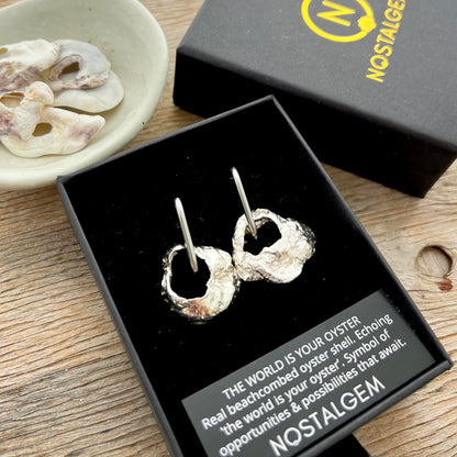 The World Is Your Oyster Shell Silver Hoop Earrings 1