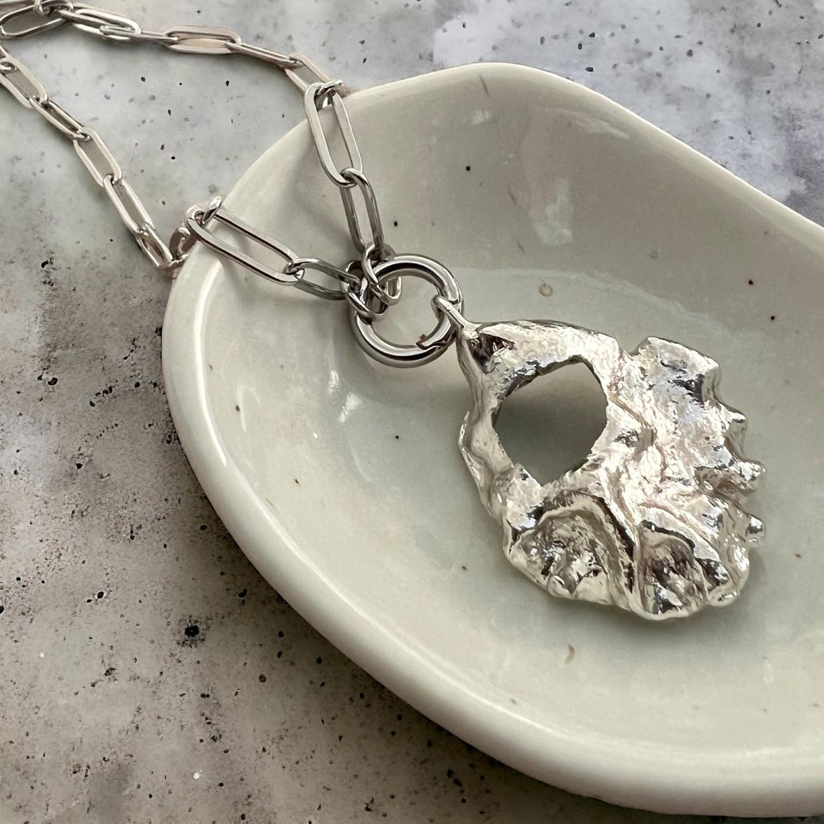The World Is Your Oyster Shell Large Silver Necklace