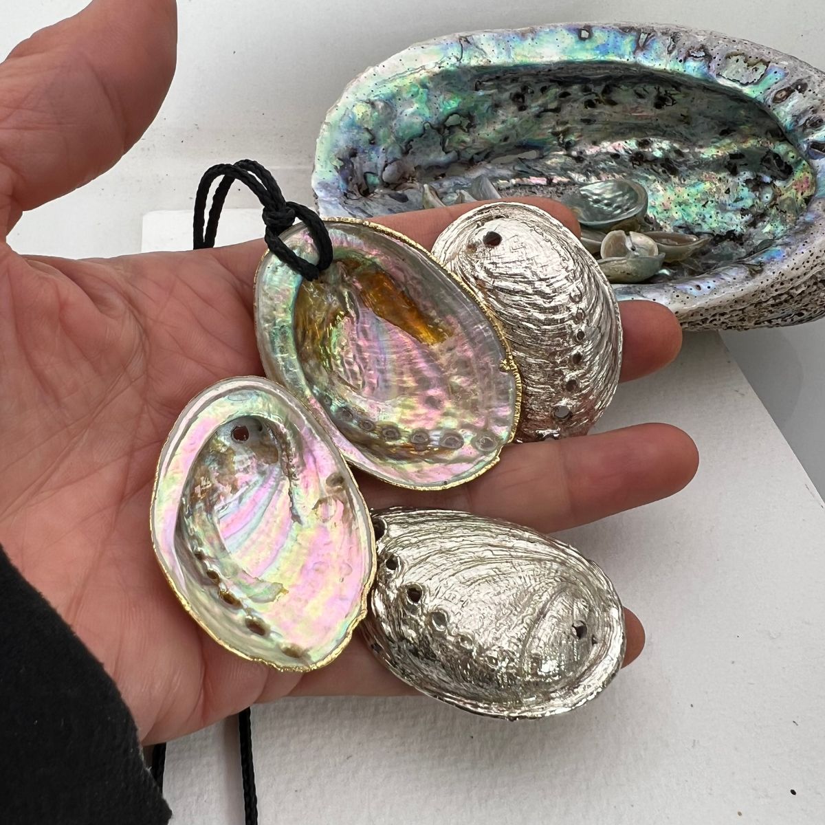 BCFM Early Bird Day 1 (18 NOV): (PA02) Farm Paua Shell Large Gold/Silver Back Cord Necklace