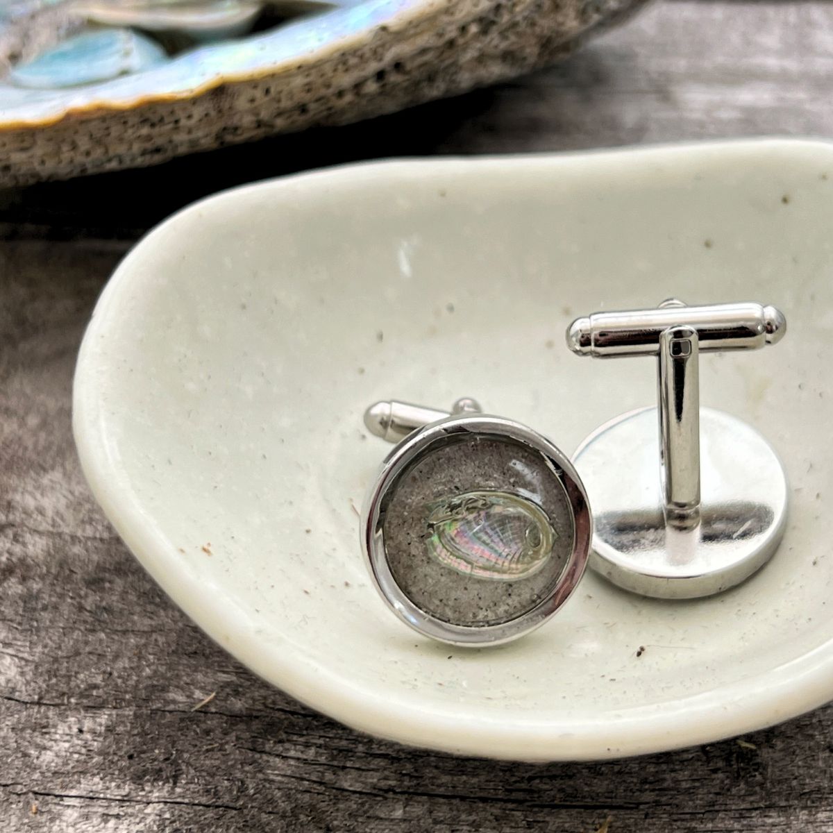 BCFM Early Bird Day 1 (18 Nov): (PA05) Farm Paua Shell Stainless Steel Men's Cuff Links