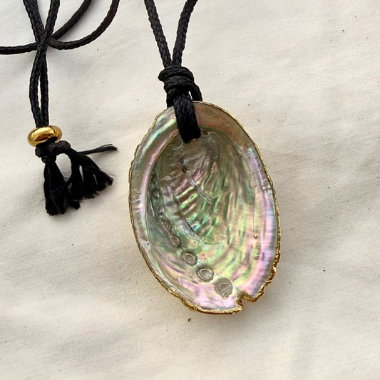 Paua shell cord necklace goldplated, handmade jewellery