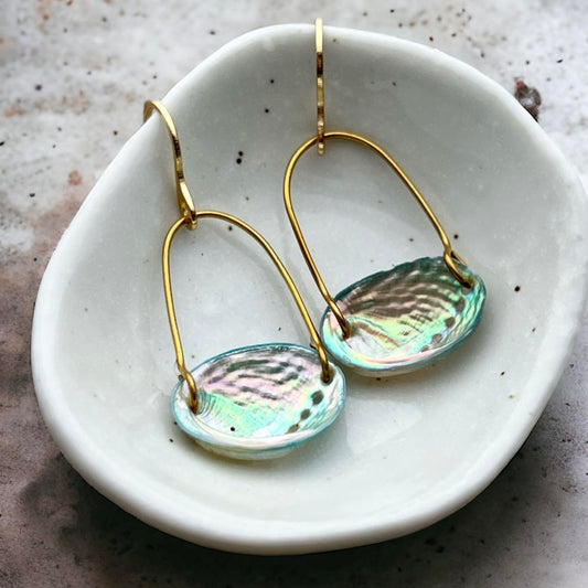 Paua Shell Crescent Hook Earrings (Gold)