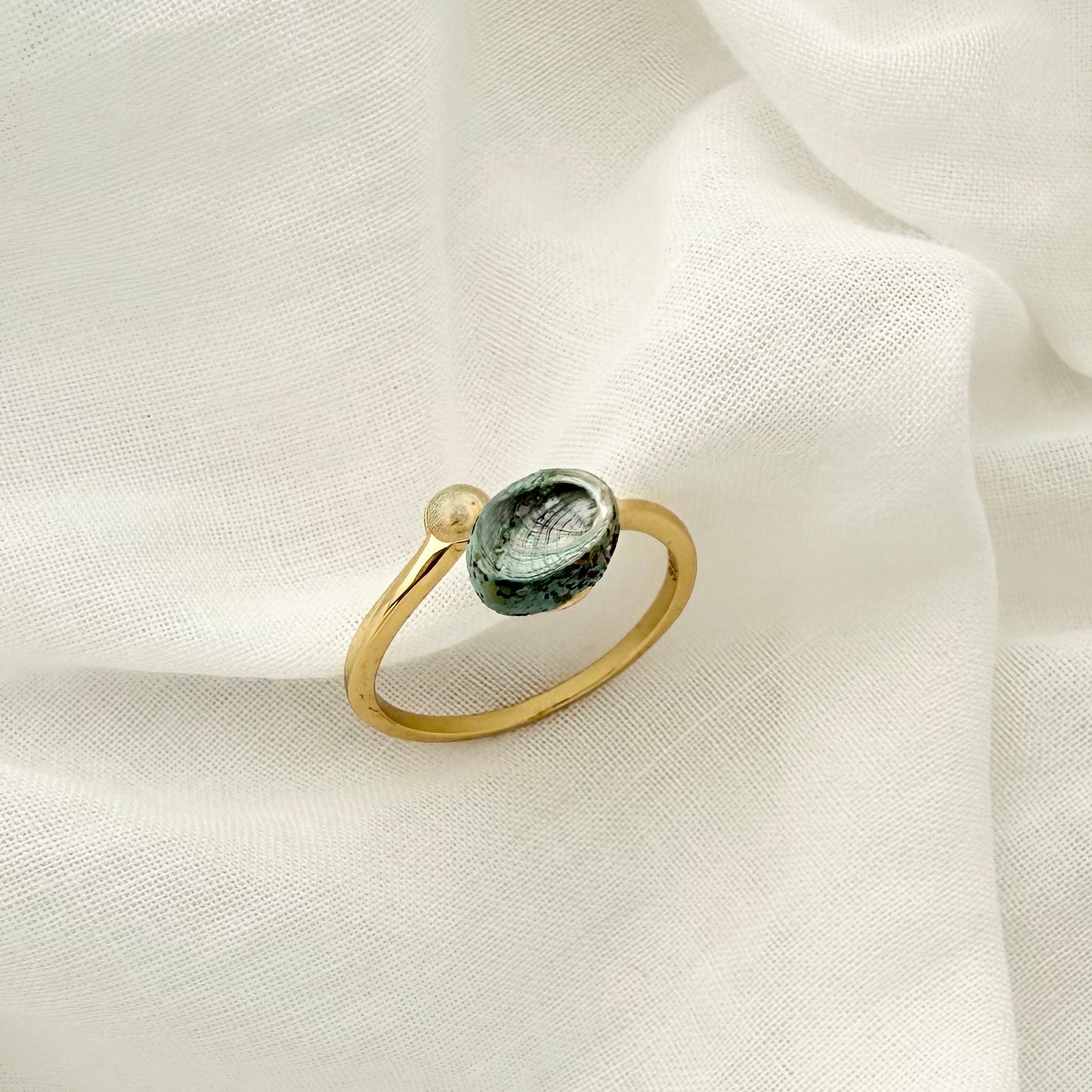 Tiny paua and sand dome sterling silver ring cuff, handmade in New Zealand