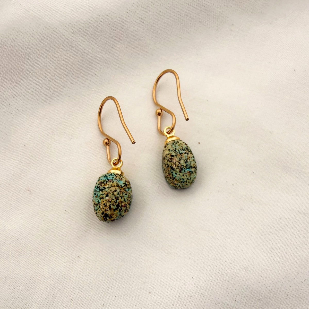 Paua shell dangle hook earrings pair, natural shell variation