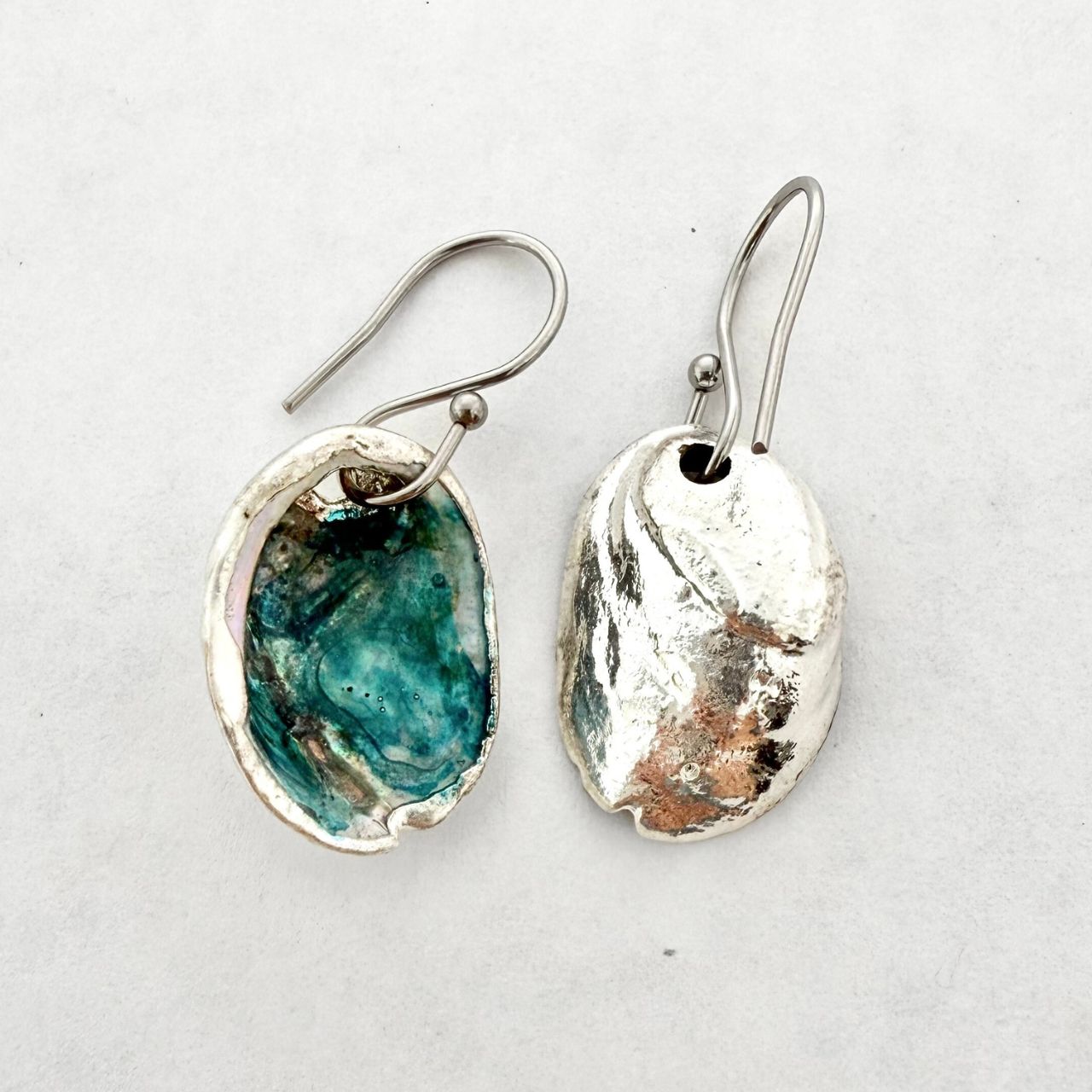 Paua shell hook earrings samples and seconds, handmade New Zealand jewellery