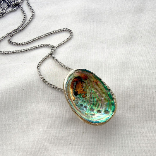 Silver paua shell floating necklace, handmade New Zealand jewellery