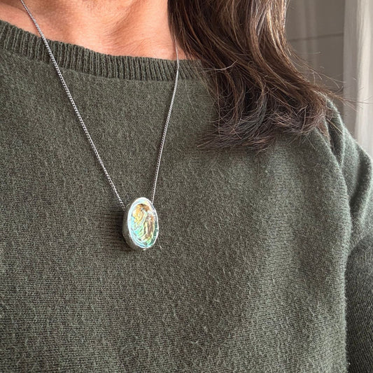 Silver paua shell necklace close-up detail