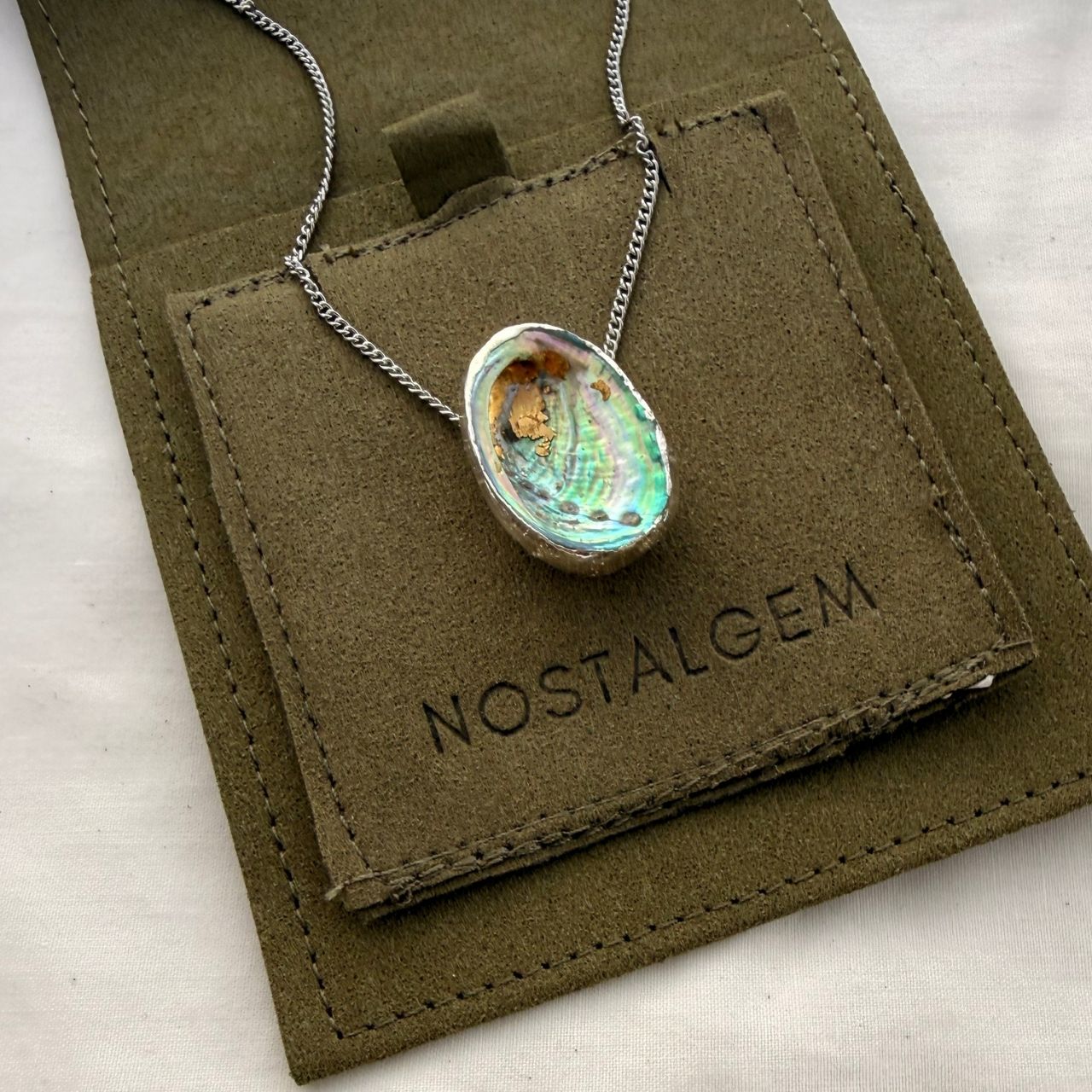 Silver paua shell necklace styled shot