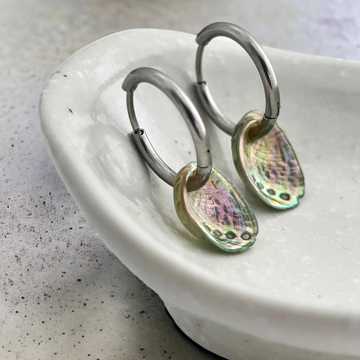 Paua Shell Round Hoop Earrings (Lacquered)
