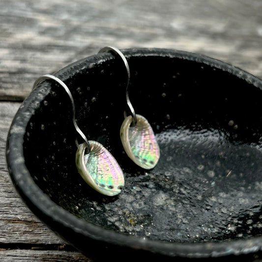 SS01 - FINAL SALE Tiny Paua Shell Teardrop U Hooks Earrings