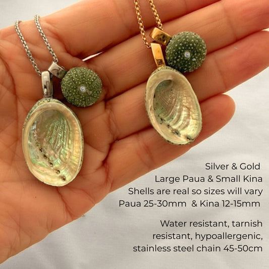 Paua & Kina Shell Pair Necklace (Large)