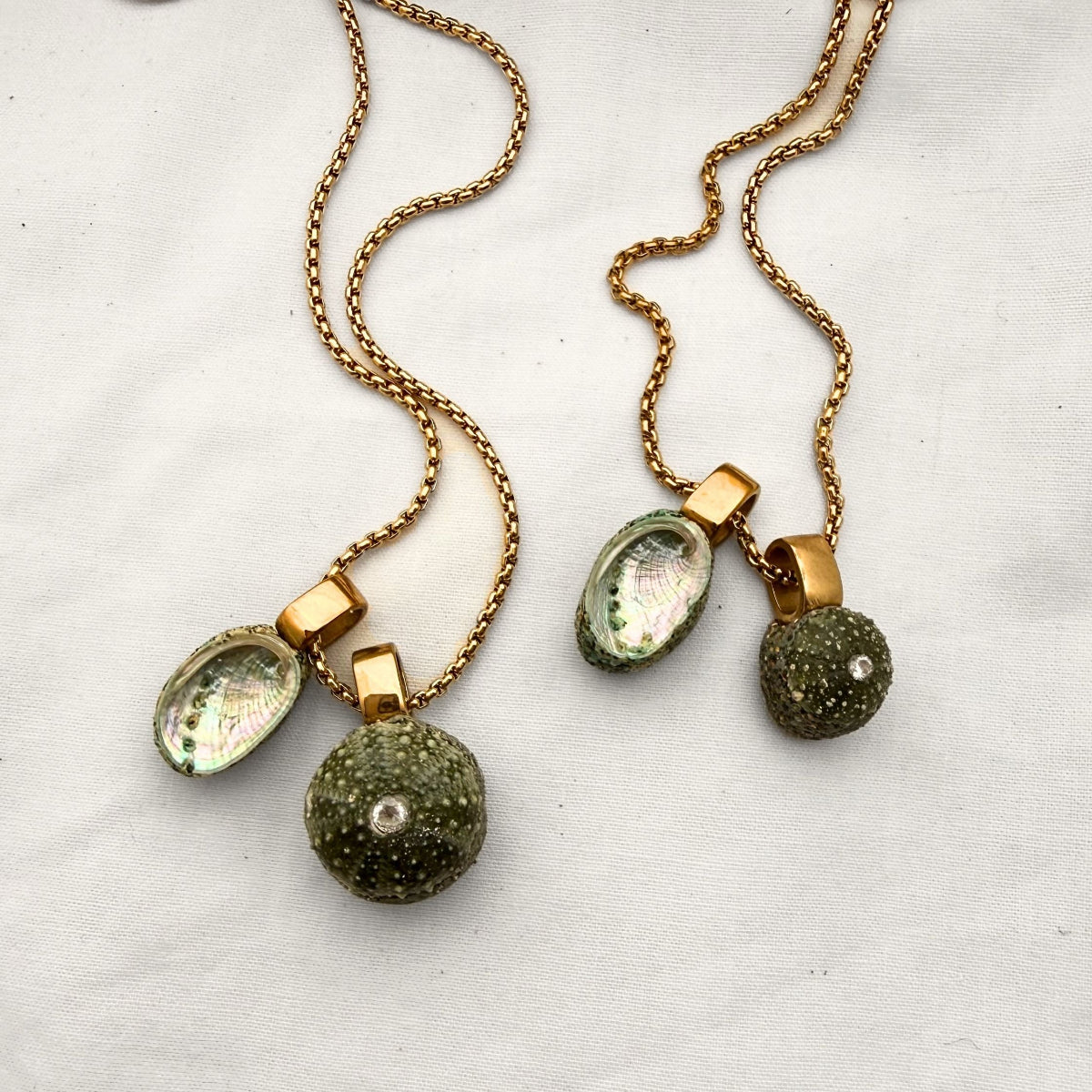 Pāua shell pendant detail, natural iridescent New Zealand abalone