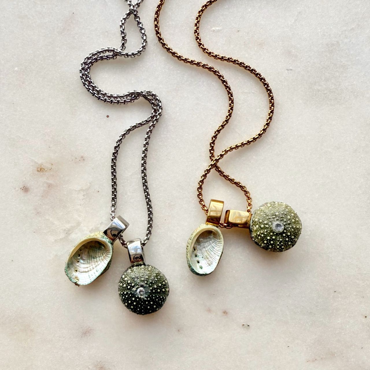 Kina sea urchin shell pendant detail, handmade NZ jewellery