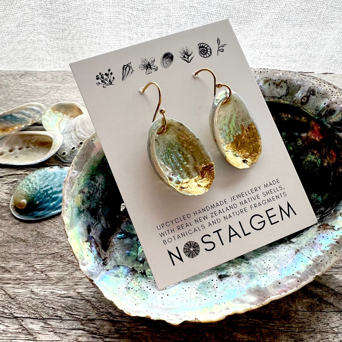 Paua Shell Kinstugi Hook Earrings