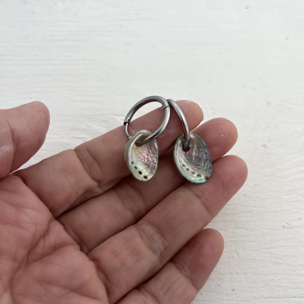 Paua Shell Round Hoop Earrings (Lacquered)