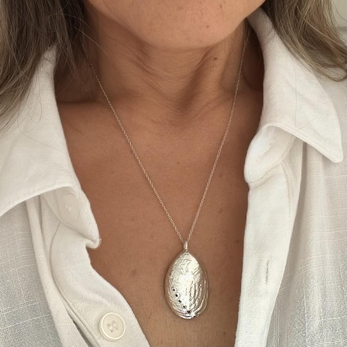 Paua Shell Large Silver Pendant Necklace