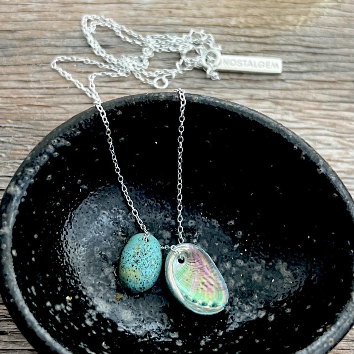 Paua Shell Mother & Child Floating Necklace (Beachsand)