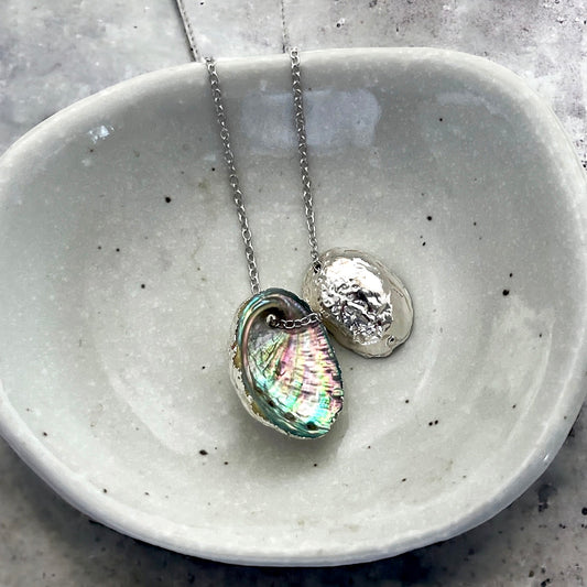Paua Shell Mother & Child Floating Metal Dipped Necklace
