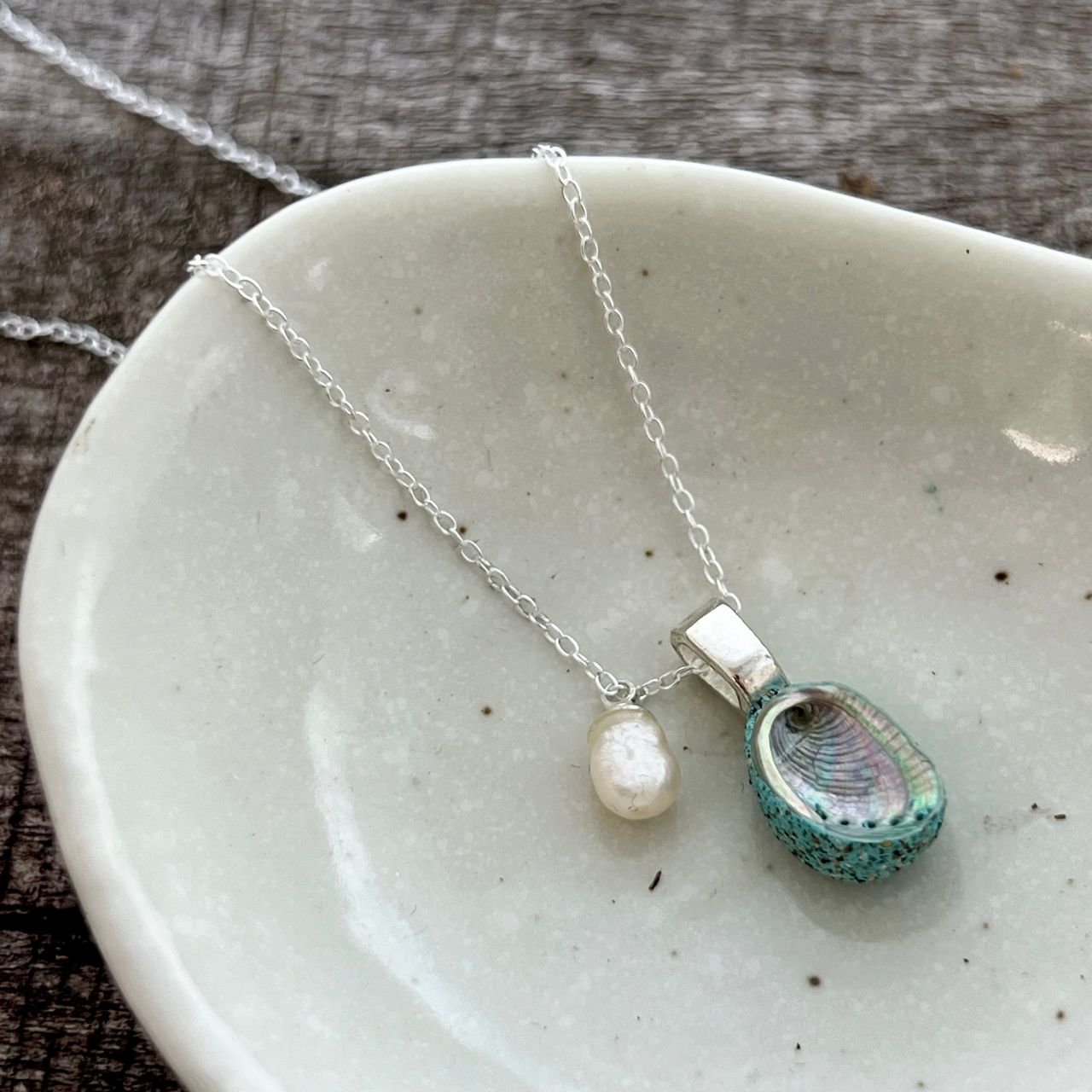 Paua Shell & Rice Pearl Necklace