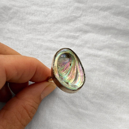 Large paua shell sterling silver adjustable ring, handmade New Zealand jewellery