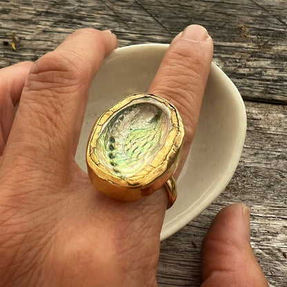 BCFM Early Bird Day 5 (22 Nov): (RI02) Gold Plated Sterling 28mm Silver Paua Shell Ring Adjustable