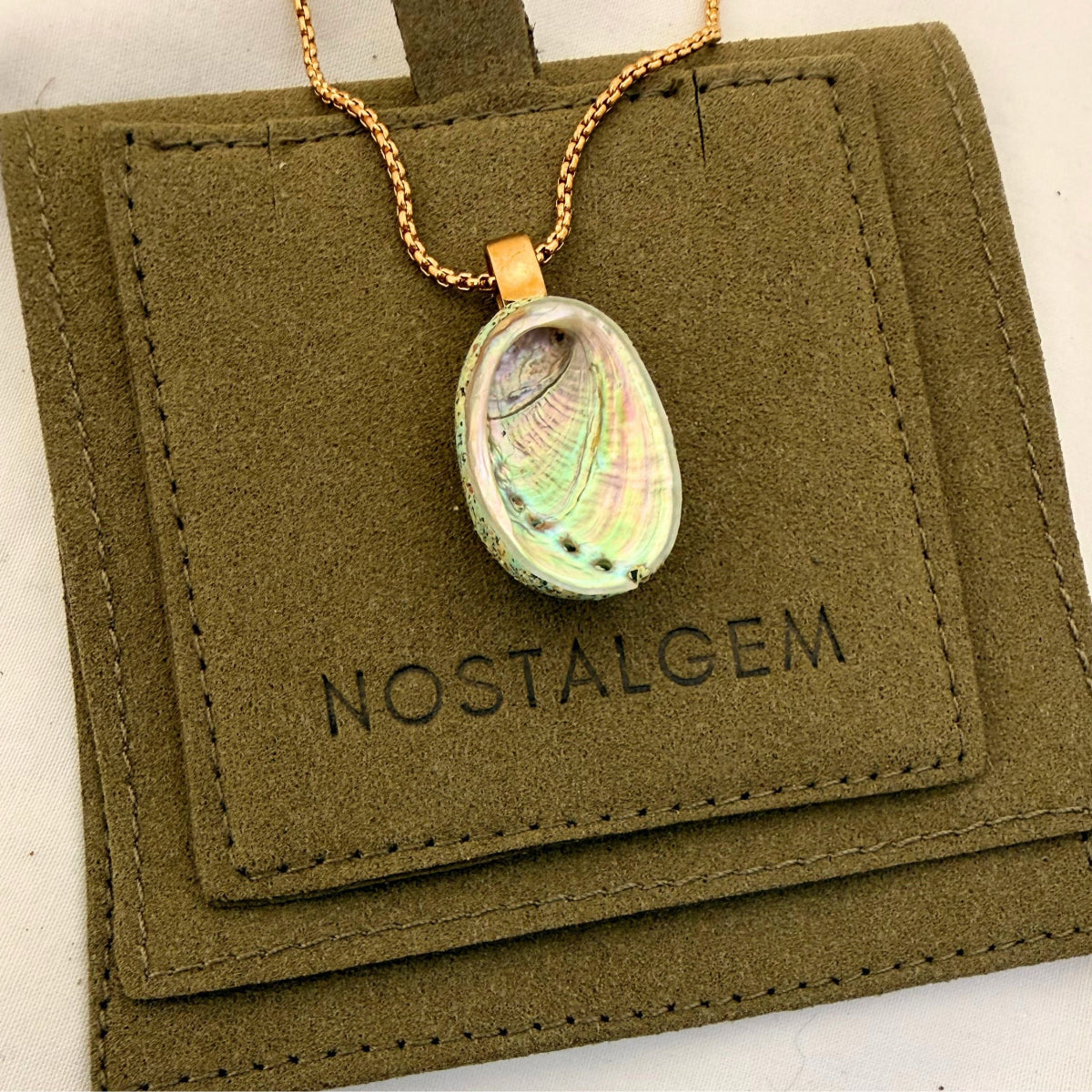 Paua shell pendant necklace in micro-suede gift pouch
