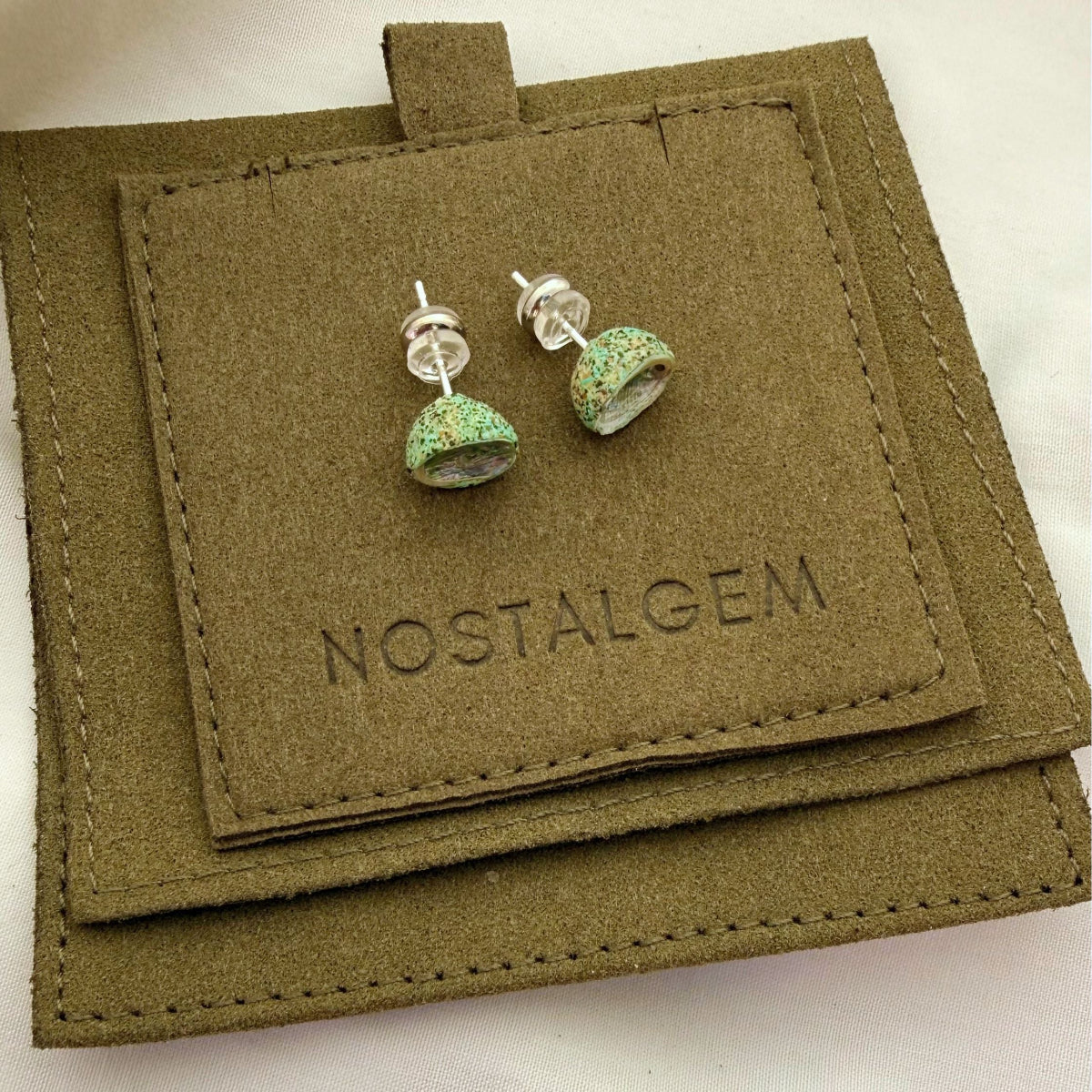 Paua shell stud earrings pair, natural shell variation