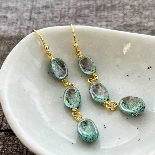 Tiny Paua Shell Turquoise Trio Chandelier Earrings