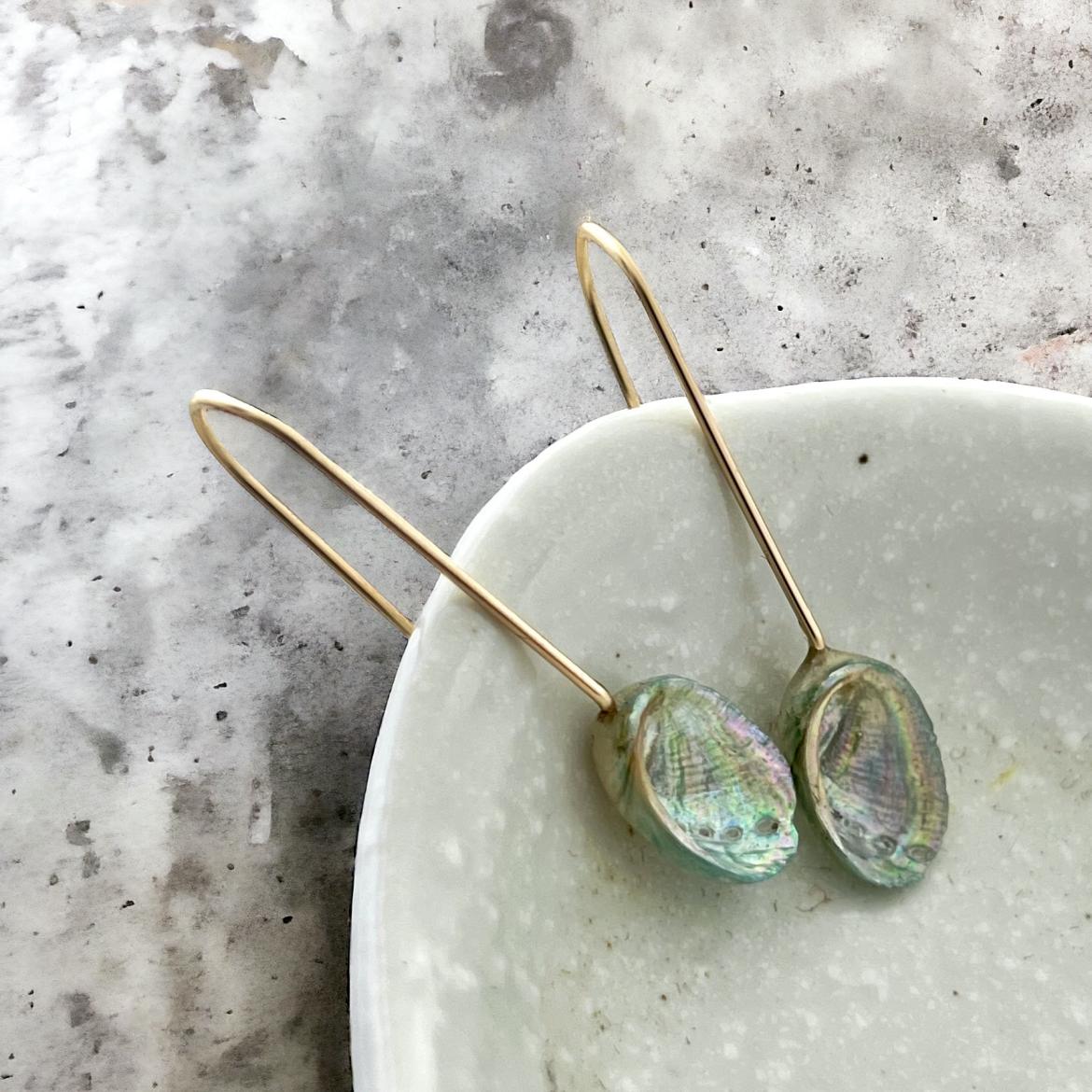 Paua Shell Small U-Drop Earrings (Lacquered)